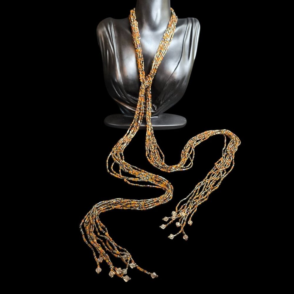 Multi Strand 60" Seed Bead Beaded Open Ended Necklace Tassel Scarf Wrap Jewelry